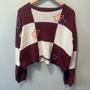 Moon & Madison Women’s Checkered & Floral Embroidered Sweater Size M